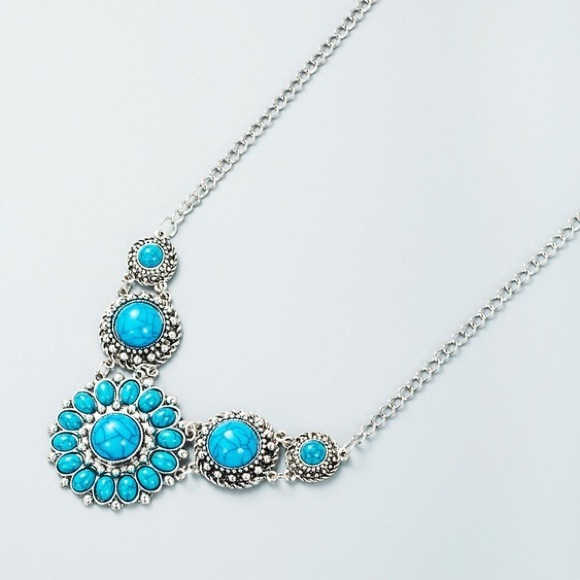 Silver and Blue Stone Floral Statement Necklace - Picture 4 of 5